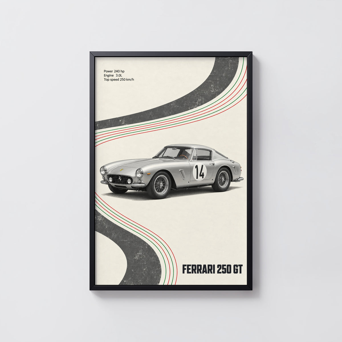 Vintage Ferrari 250 GT Print, Car Wall Art