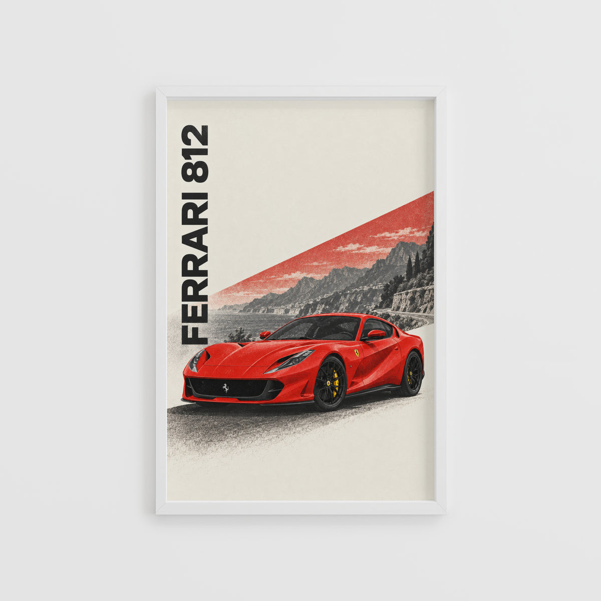 Vintage Ferrari 812 Print, Red Supercar Wall Art