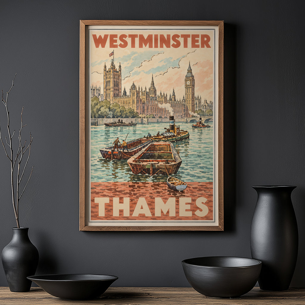 Vintage Westminster Thames Poster, London Wall Art, Print