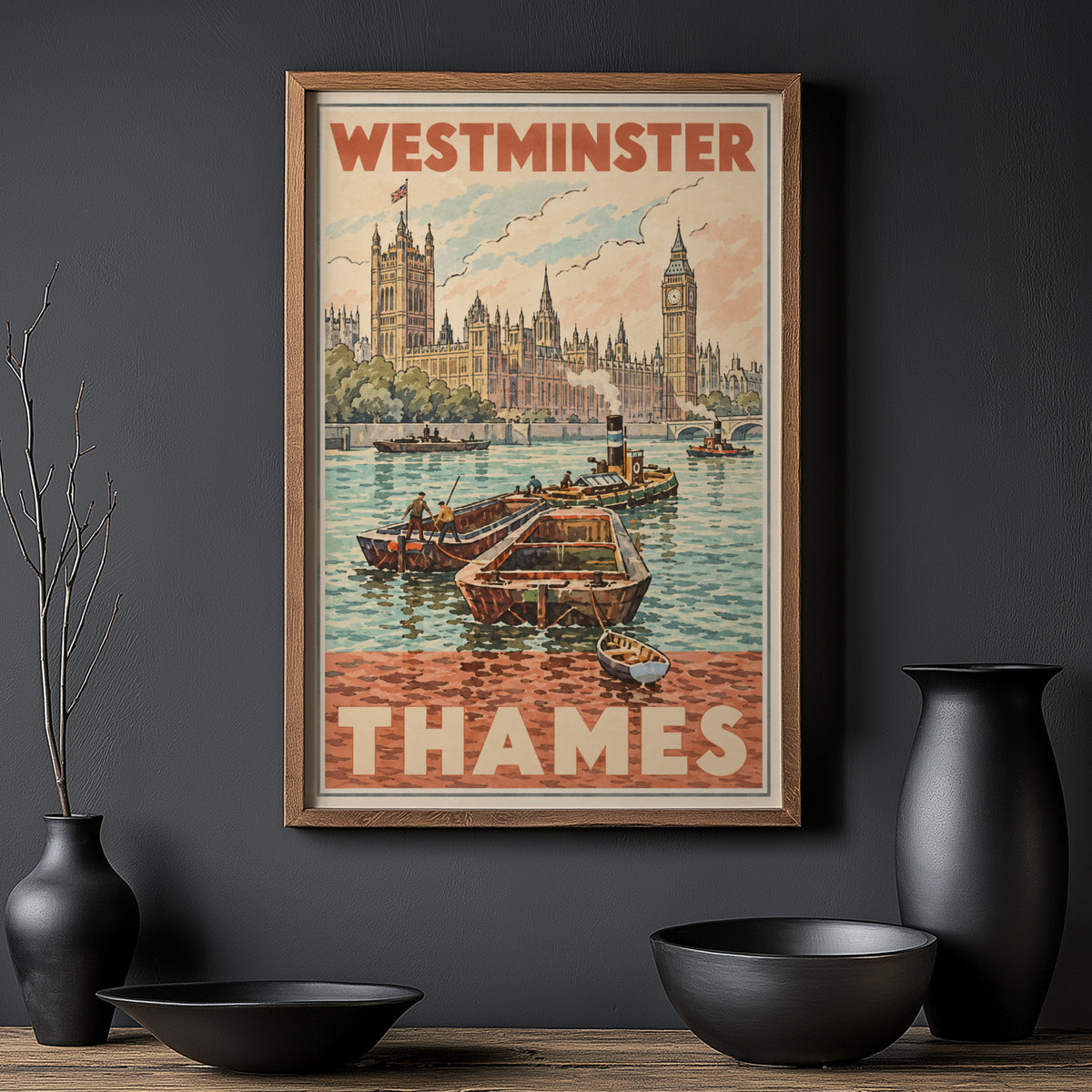 Vintage Westminster Thames Poster, London Wall Art, Print