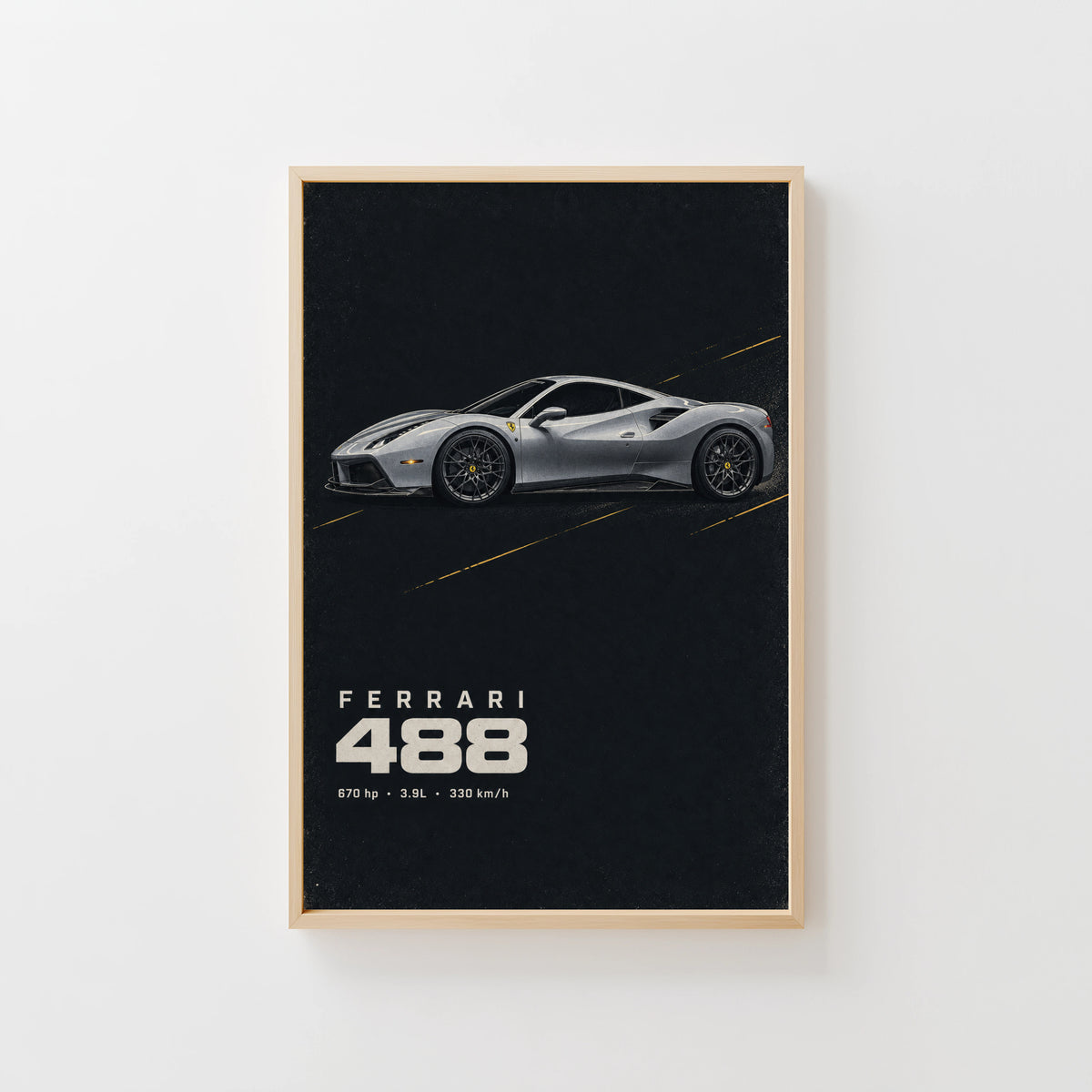 Vintage Ferrari 488 Print, Car Poster, Supercar Wall Art