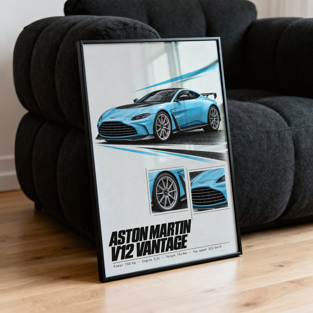 Vintage Aston Martin V12 Vantage Print, Car Wall Art
