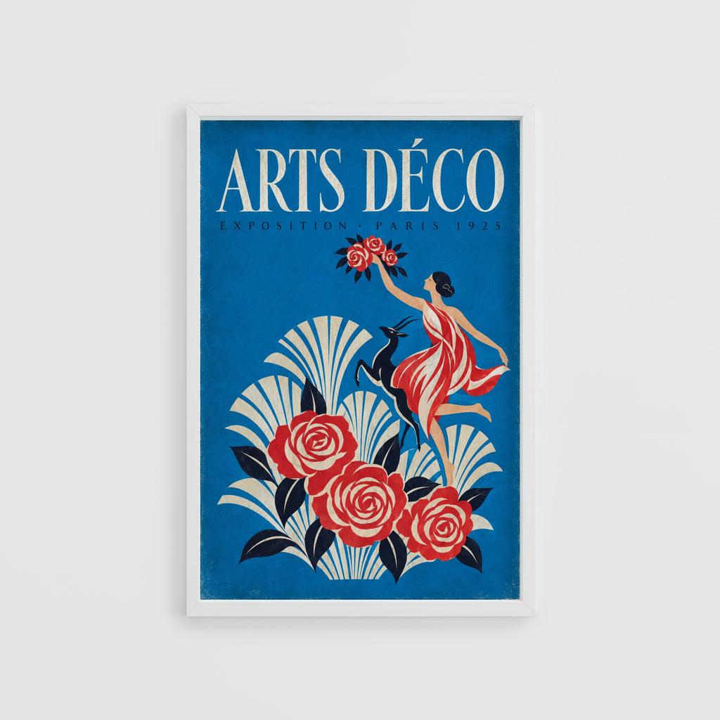 Vintage Paris 1925 Art Deco Poster, Rose Wall Art, Print