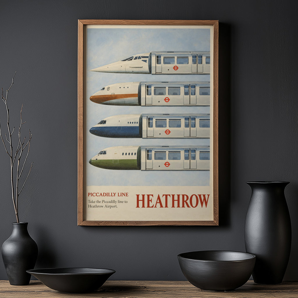 Vintage Heathrow Poster, London Tube Wall Art Print