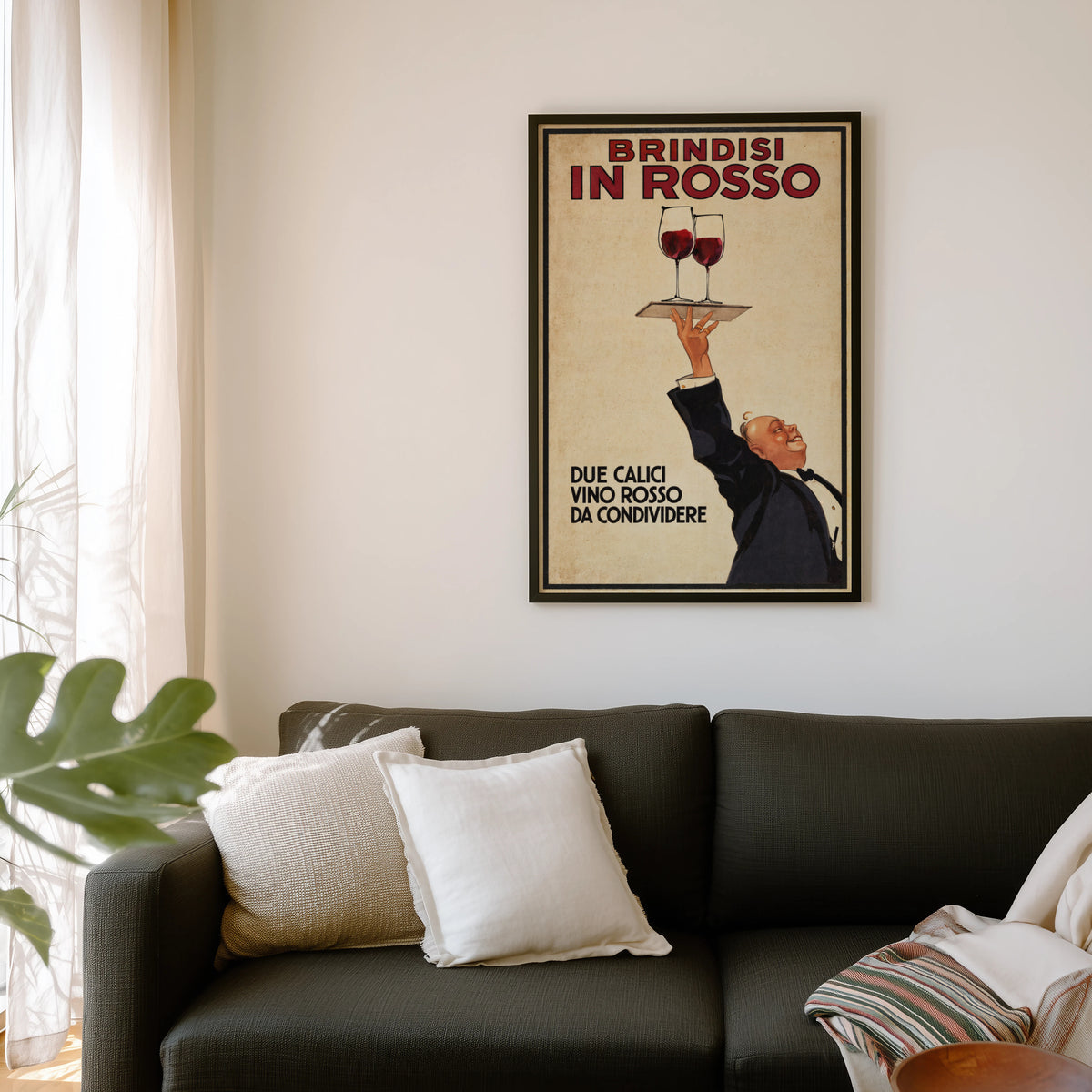 Vintage Red Wine Print Poster, Italian Waiter Art