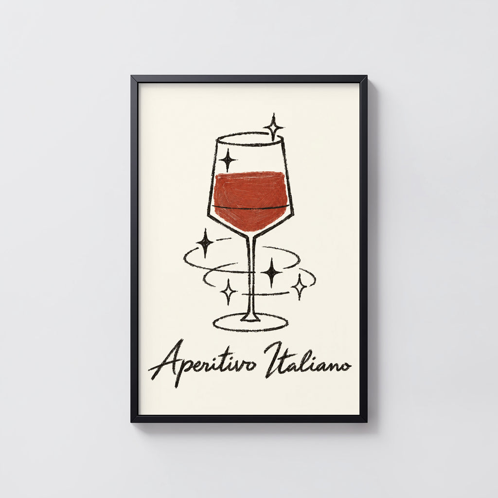 Vintage Aperitivo Italiano Print Poster, Red Wine Glass