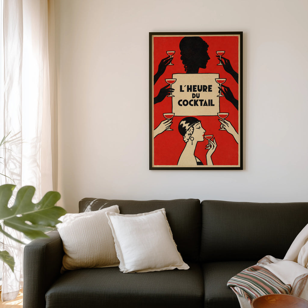 Vintage Art Deco Cocktail Print Poster, Red Bar Wall Art