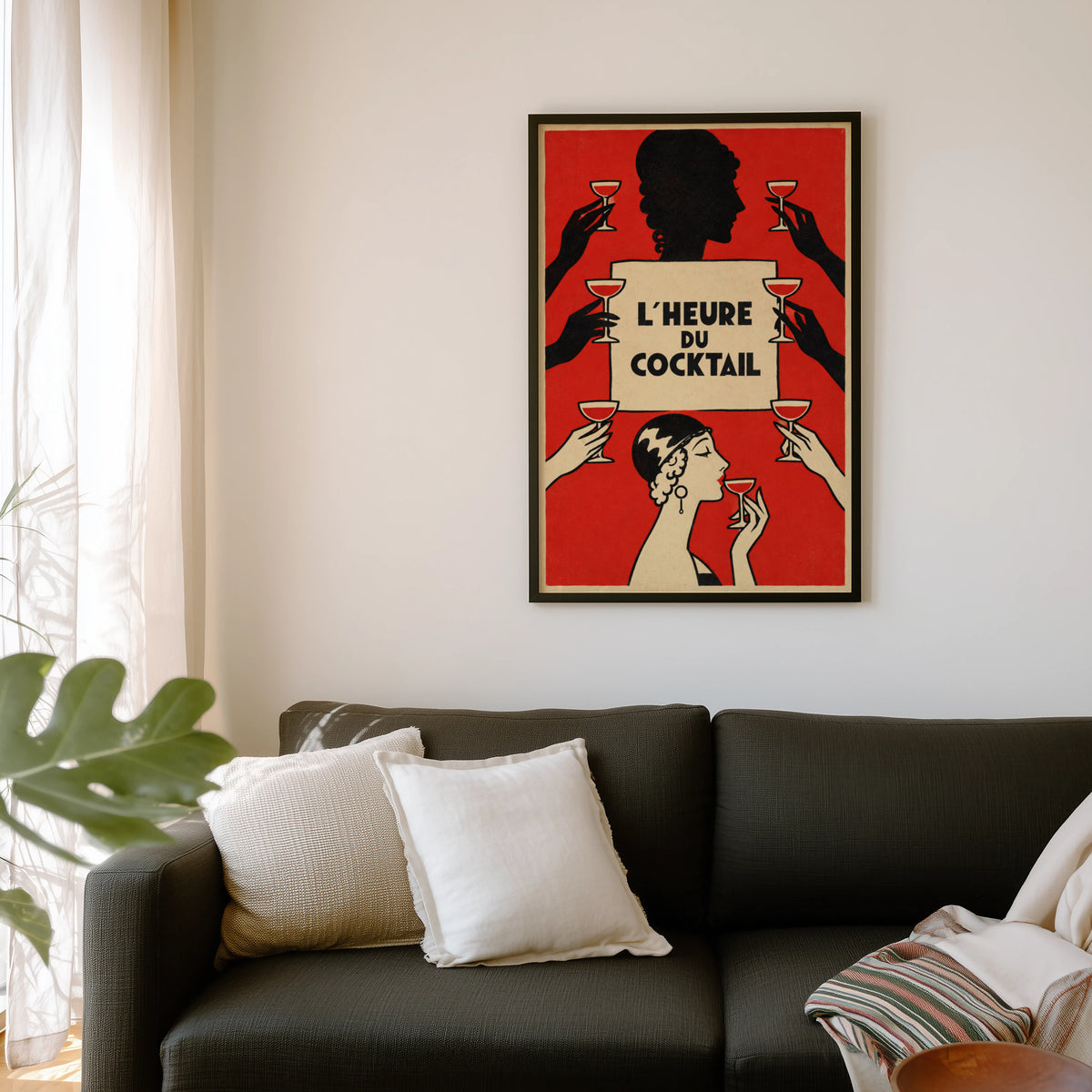 Vintage Art Deco Cocktail Print Poster, Red Bar Wall Art