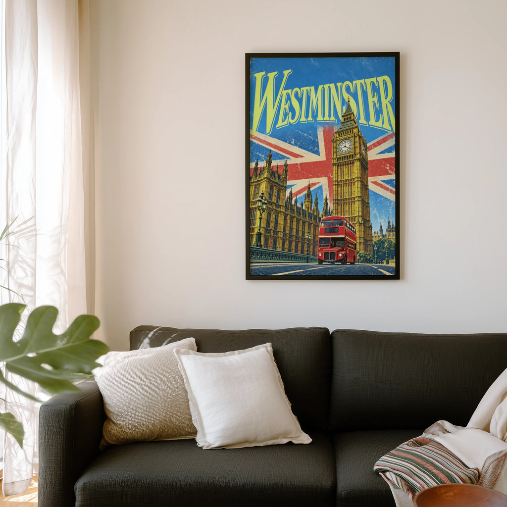 Vintage Westminster London Poster, Big Ben Wall Art Print