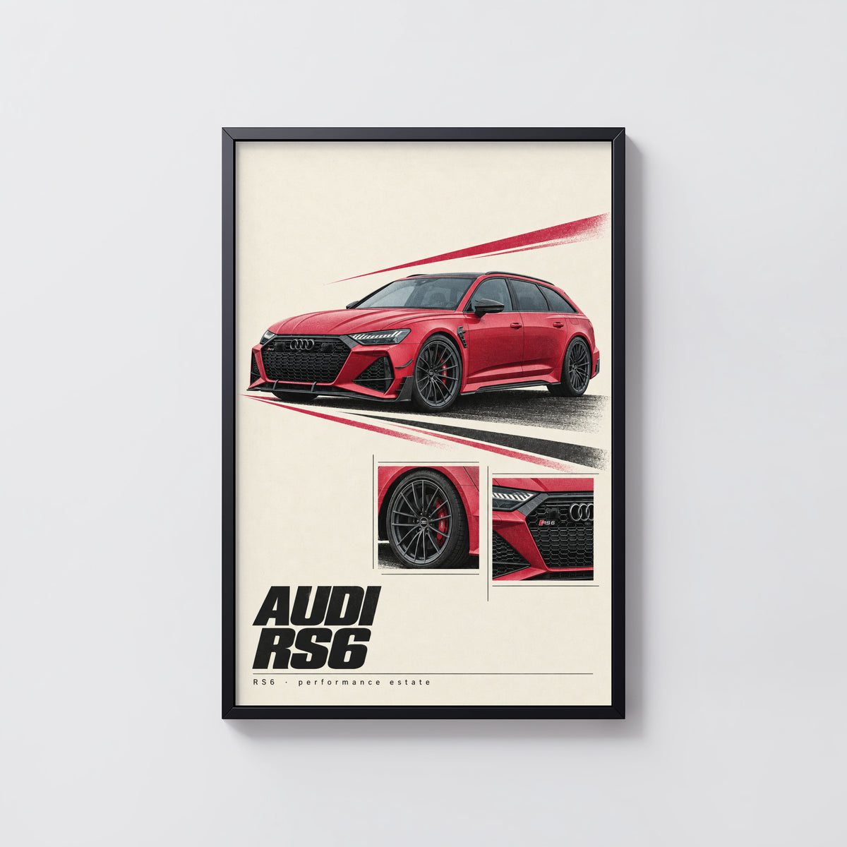 Vintage Audi RS6 Avant Print, Red Estate Car Wall Art