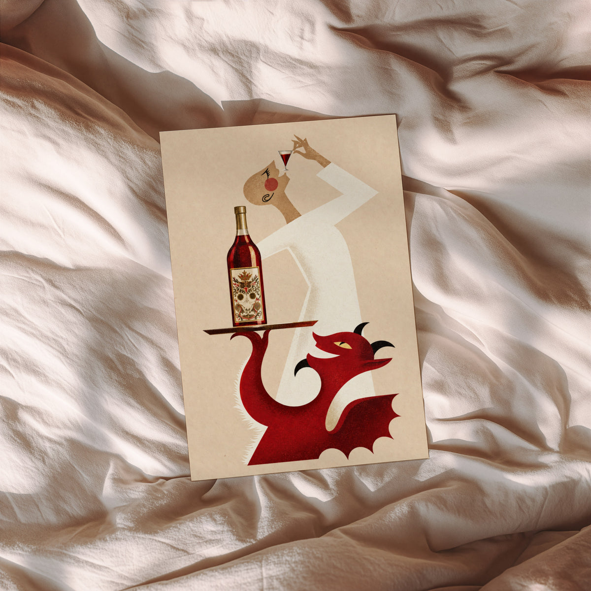 Vintage Vermouth Print Poster, Red Devil Cocktail Wall Art
