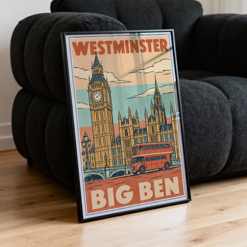 Vintage Big Ben Poster, London Wall Art, Westminster Print
