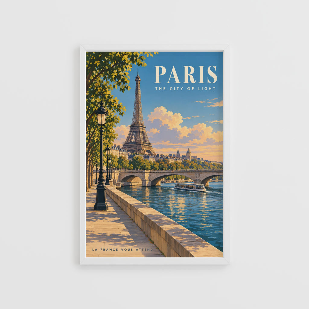 Vintage Paris Poster, Eiffel Tower Wall Art, Seine Print