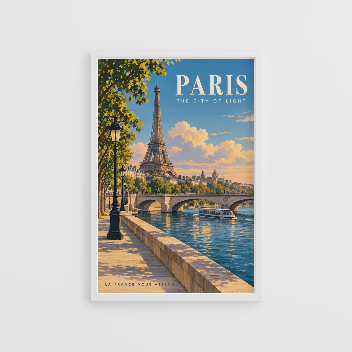 Vintage Paris Poster, Eiffel Tower Wall Art, Seine Print
