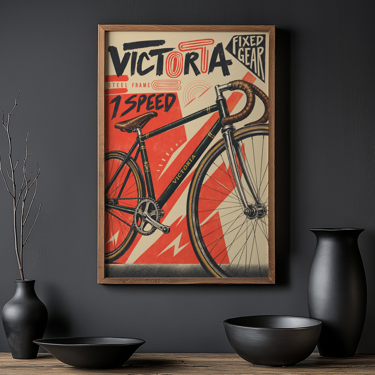 Vintage Fixed Gear Bike Poster, Cycling Wall Art Print