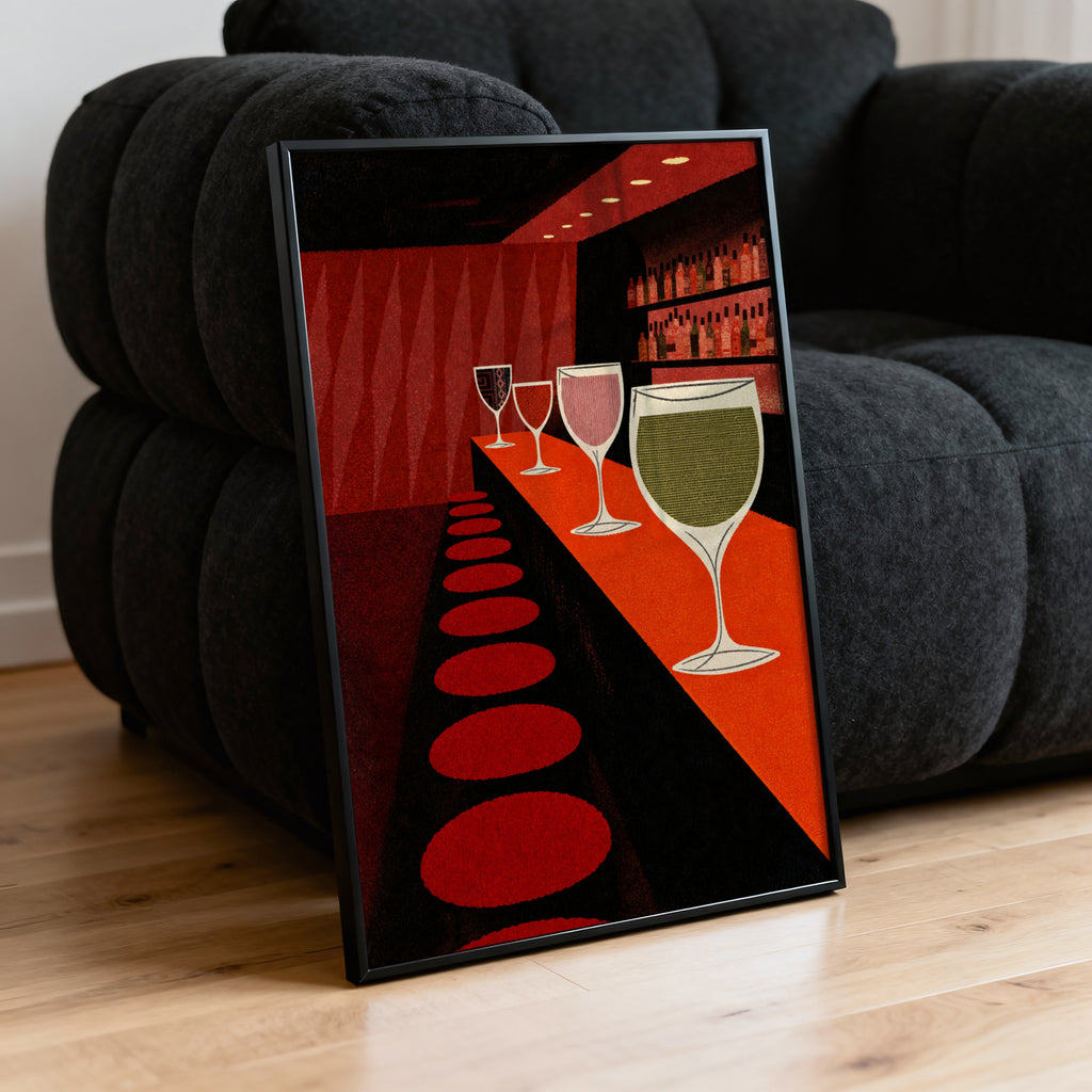 Vintage Wine Bar Print Poster, Mid Century Wall Art