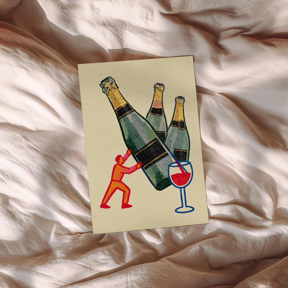 Vintage Champagne Bottles Print Poster, Wine Wall Art
