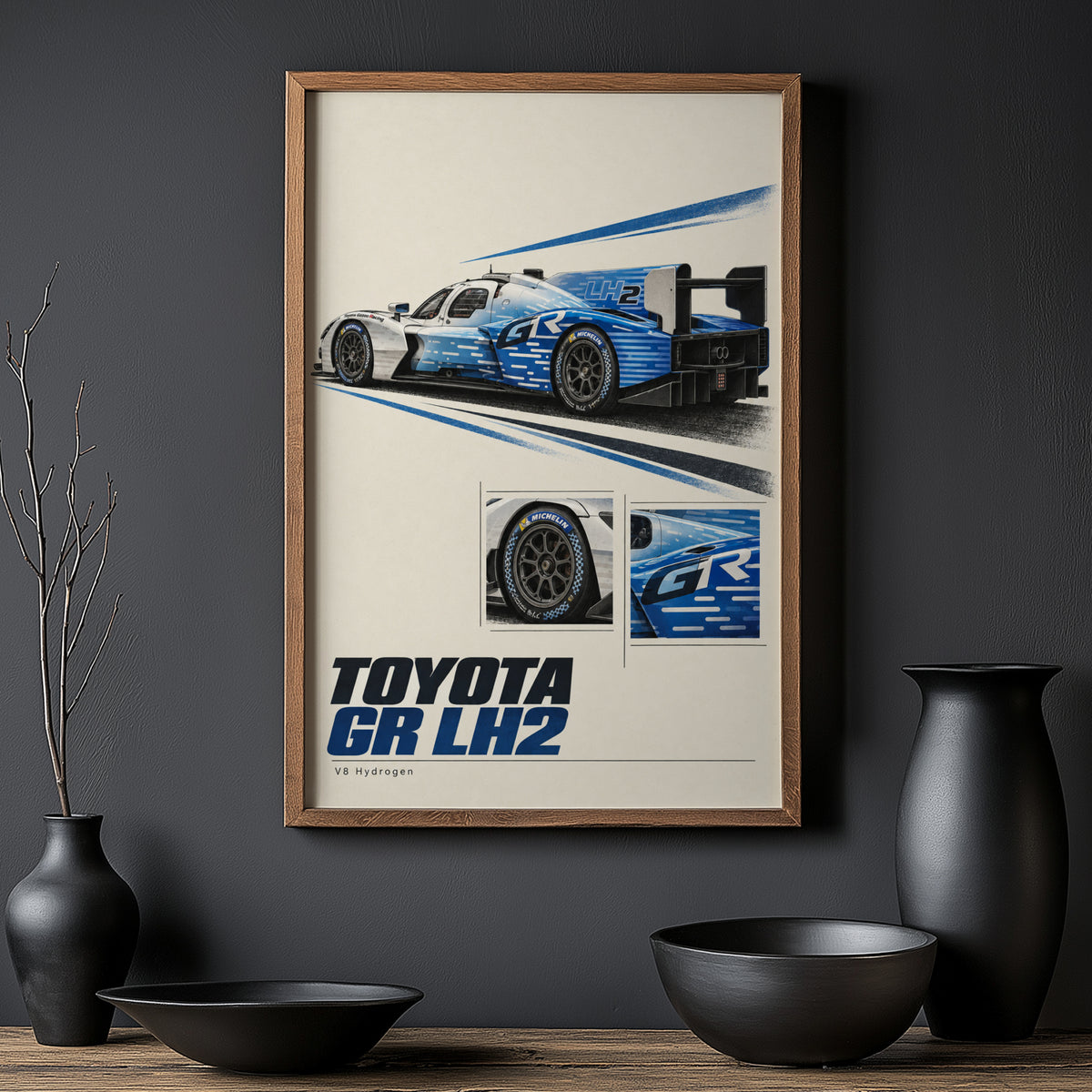 Vintage Toyota Print, Hydrogen Racing Car Art