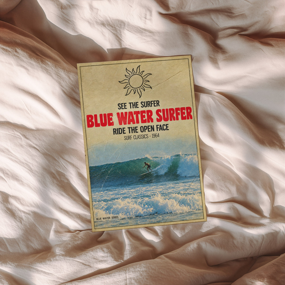 Vintage Blue Water Surfer Print, Surf Poster 1964