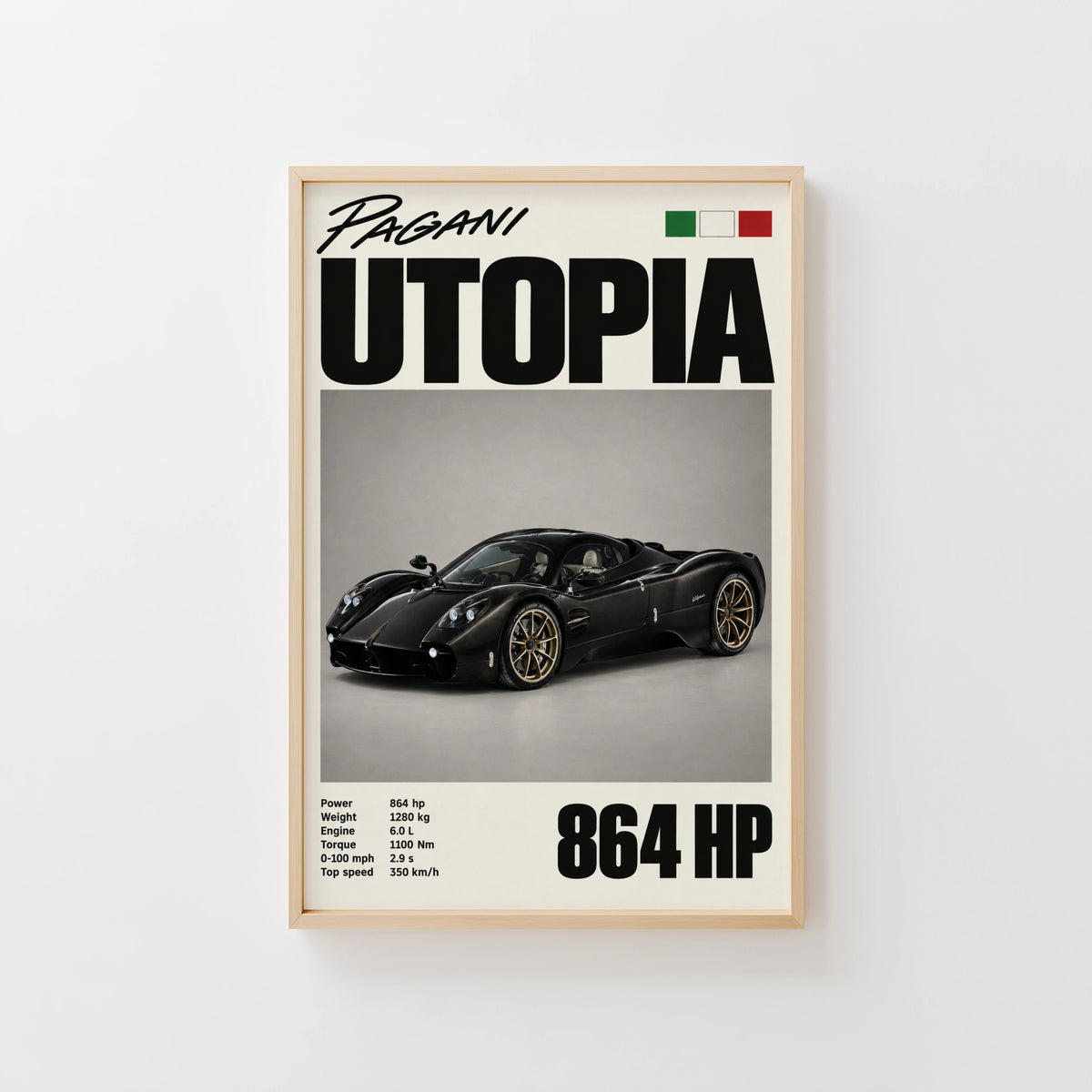 Vintage Pagani Utopia Print, Supercar Wall Art