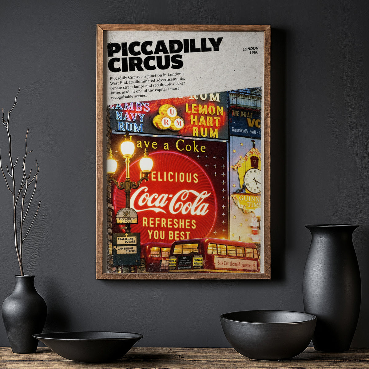 Vintage Piccadilly Circus London Poster, Neon Wall Art Print