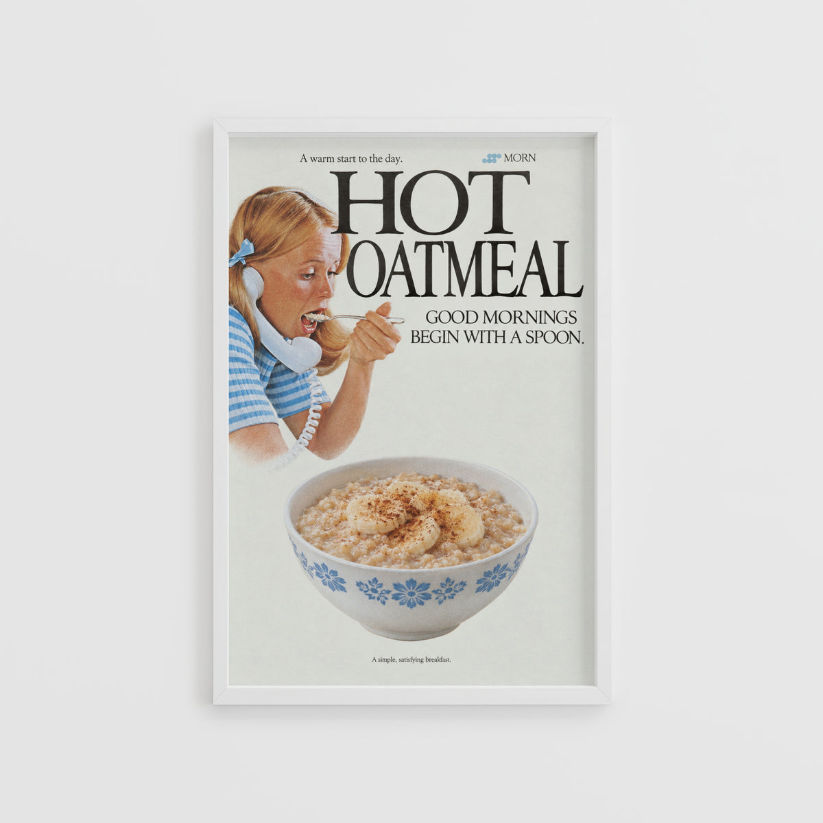 Vintage Hot Oatmeal Poster, Retro Kitchen Wall Art, Print