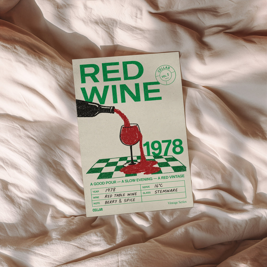 Vintage Red Wine Print Poster, Kitchen Wall Art 1978