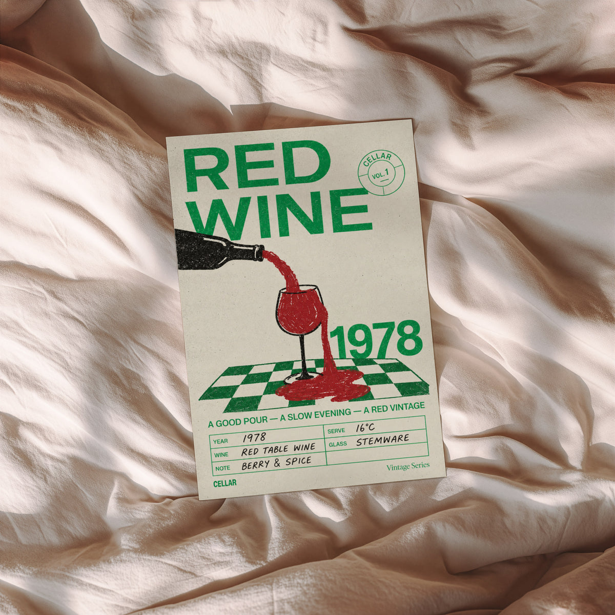 Vintage Red Wine Print Poster, Kitchen Wall Art 1978