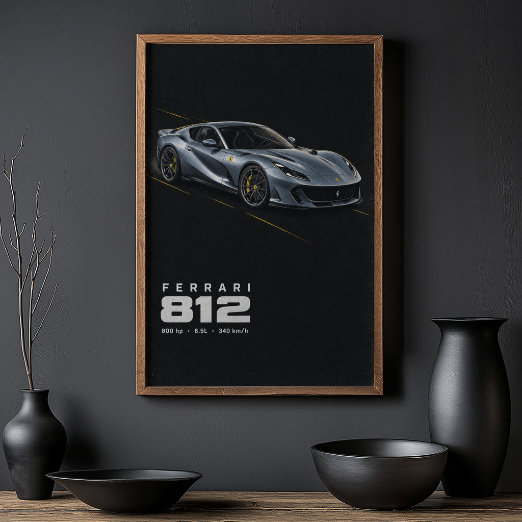 Vintage Ferrari 812 Print, Supercar Wall Art