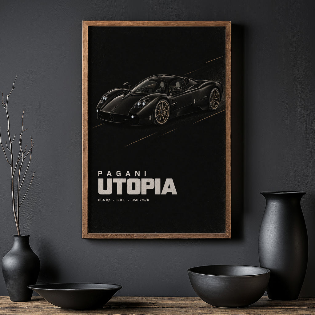 Vintage Pagani Utopia Print, Supercar Wall Art