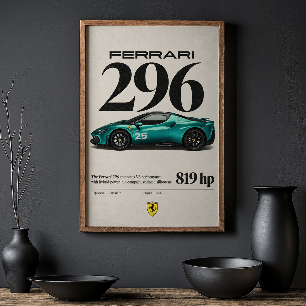 Vintage Ferrari 296 Print, Supercar Wall Art