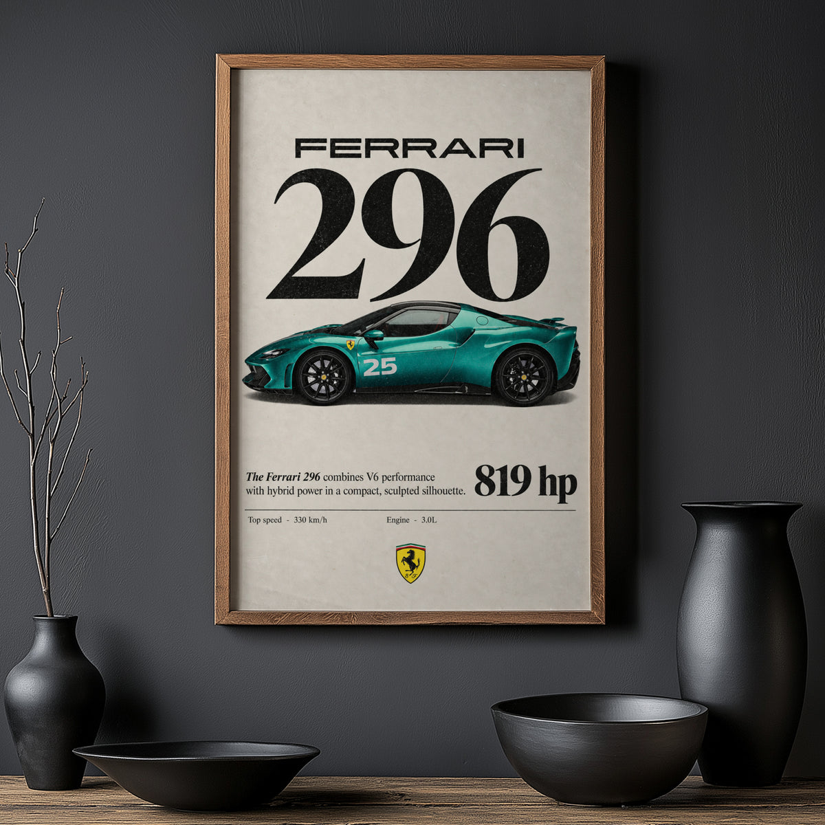 Vintage Ferrari 296 Print, Supercar Wall Art
