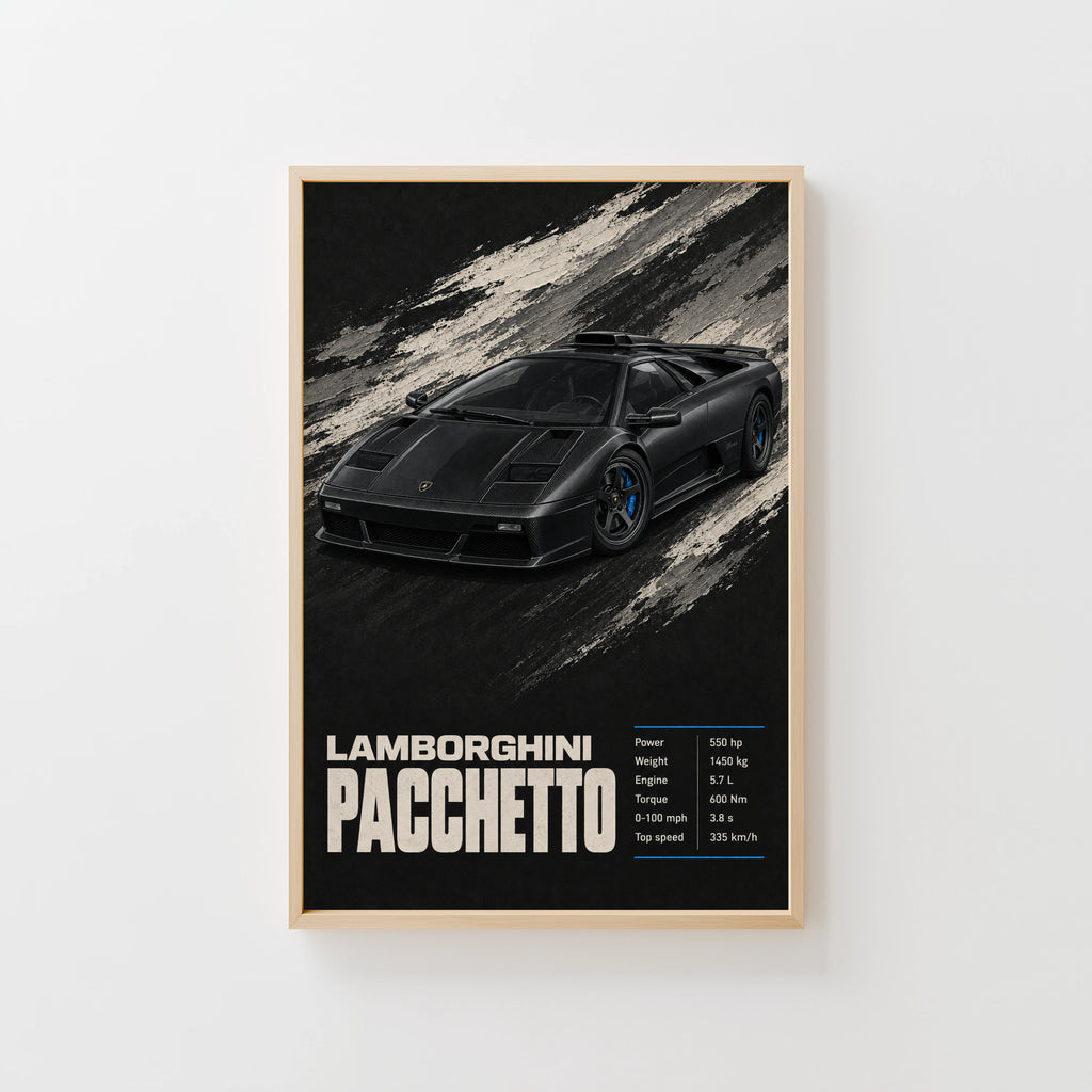 Vintage Lamborghini Pacchetto Print, Supercar Art