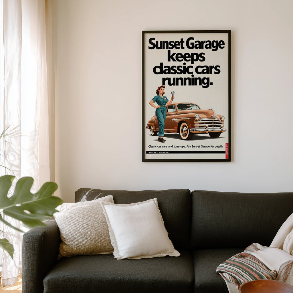 Vintage Garage Poster, Classic Car Print, Retro Wall Art