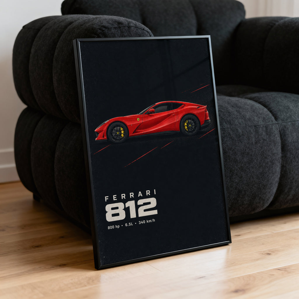 Vintage Ferrari 812 Print, Red Supercar Wall Art