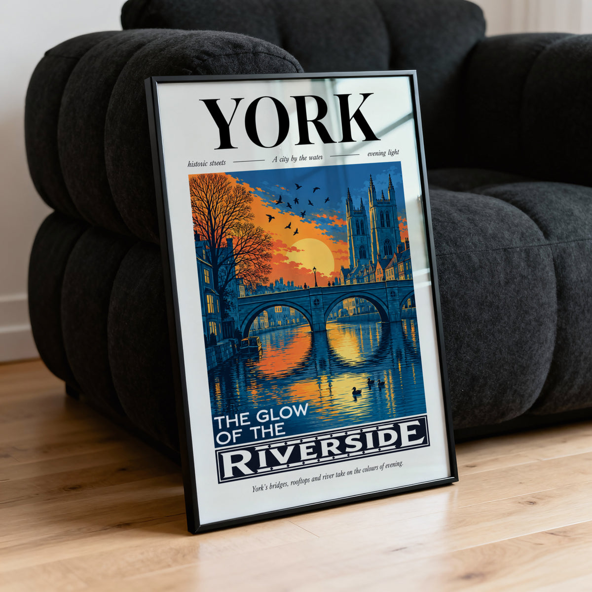 Vintage York Poster, England Travel Wall Art, Riverside