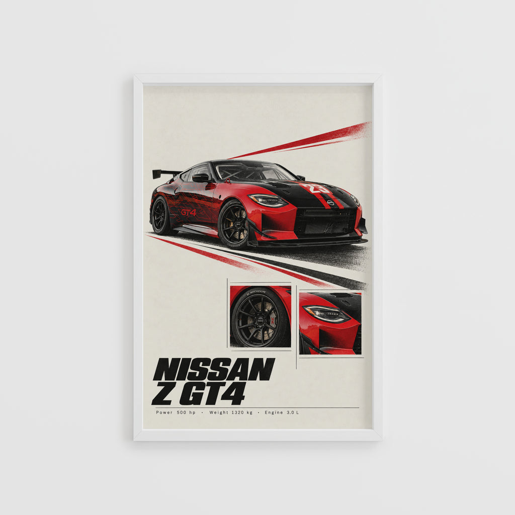 Vintage Nissan Z GT4 Print, Race Car Wall Art
