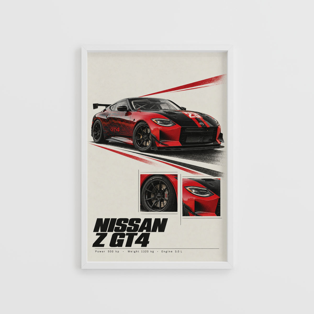 Vintage Nissan Z GT4 Print, Race Car Wall Art