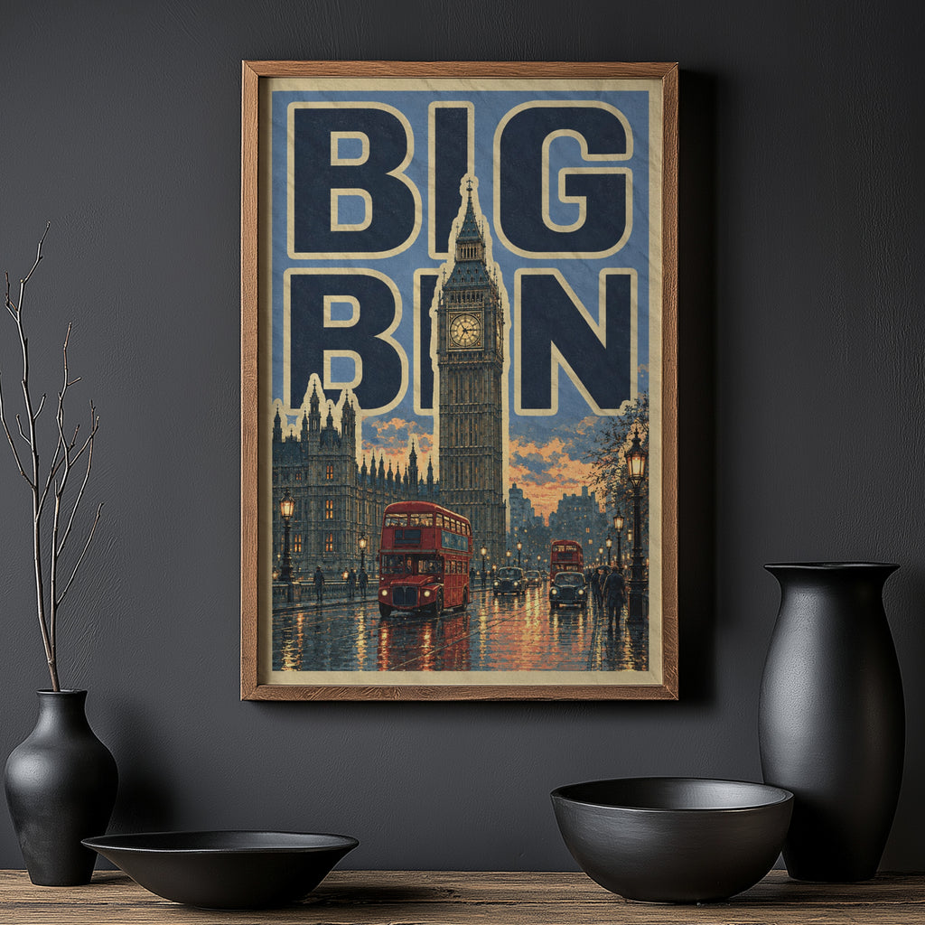 Vintage Big Ben Poster, London Wall Art, Westminster Print