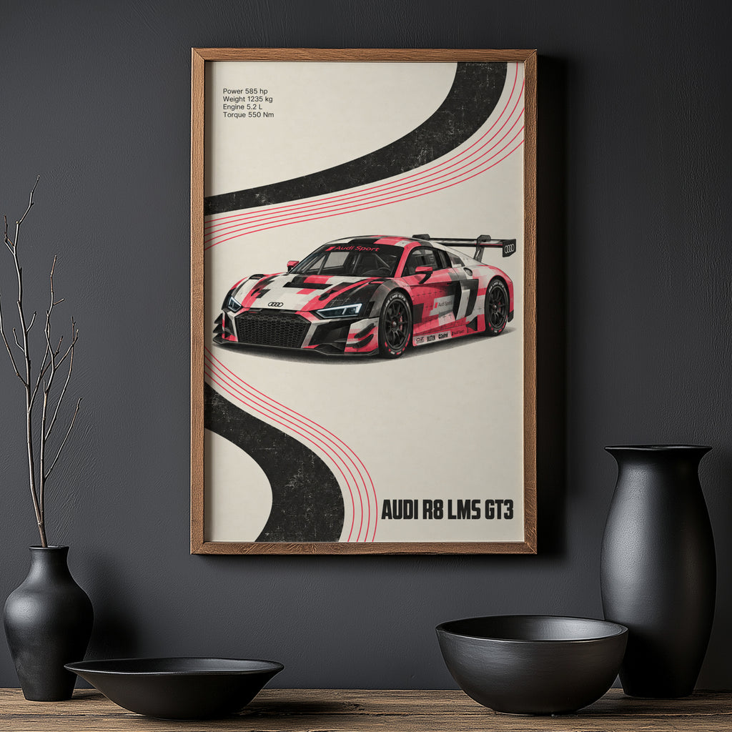 Vintage Audi R8 LMS GT3 Print, Racing Car Poster Art