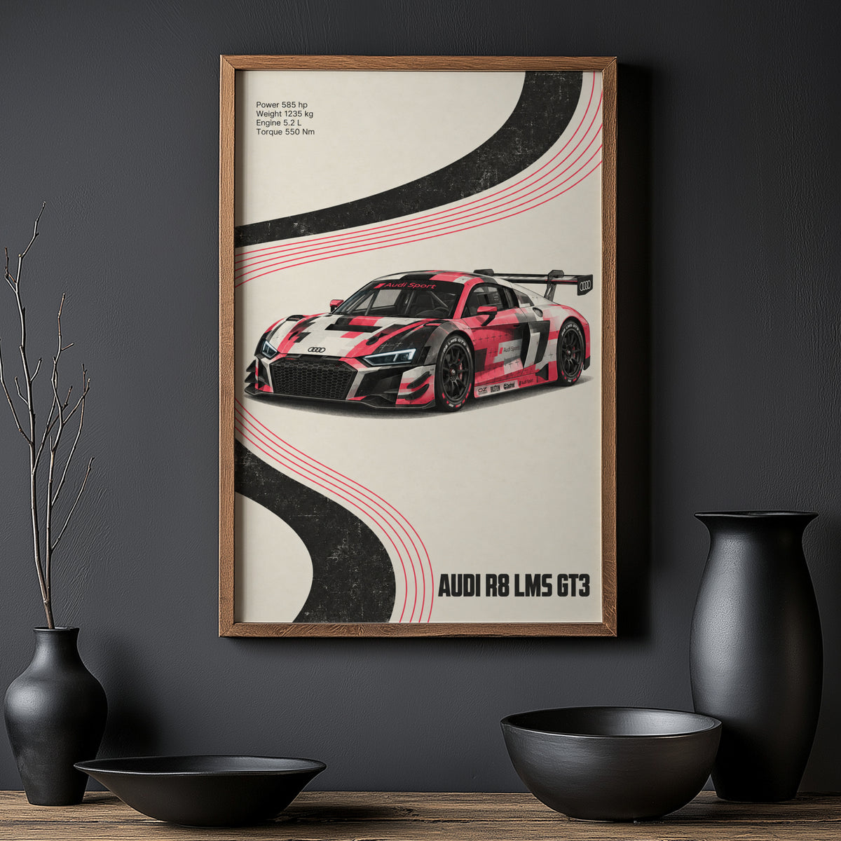 Vintage Audi R8 LMS GT3 Print, Racing Car Poster Art