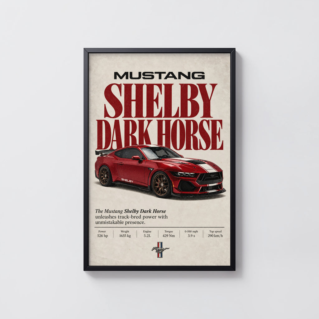 Vintage Mustang Shelby Dark Horse Print, Car Art