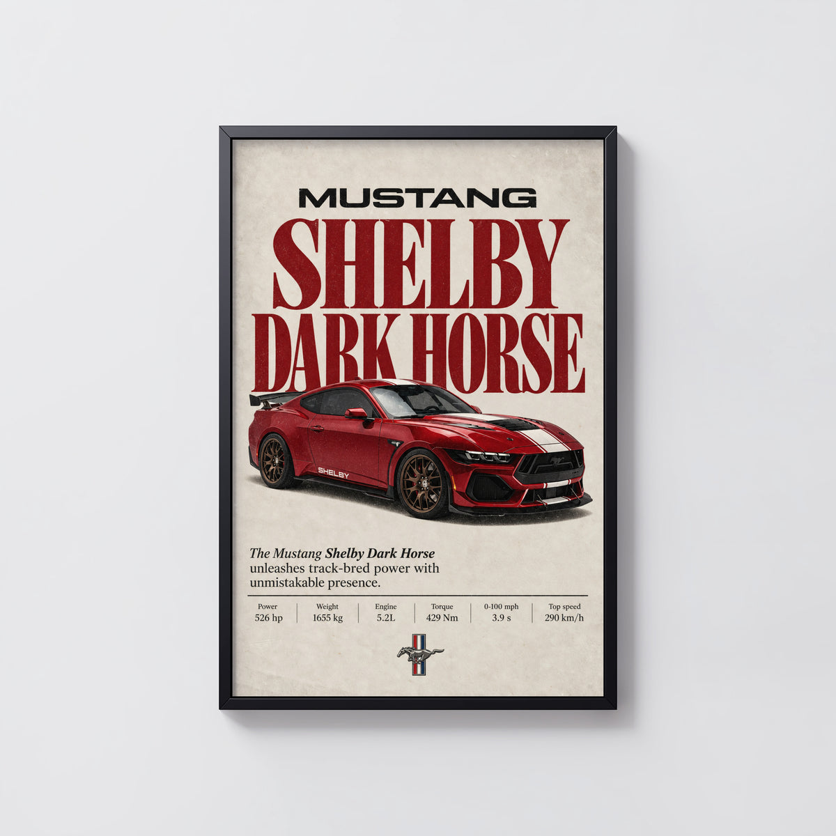 Vintage Mustang Shelby Dark Horse Print, Car Art