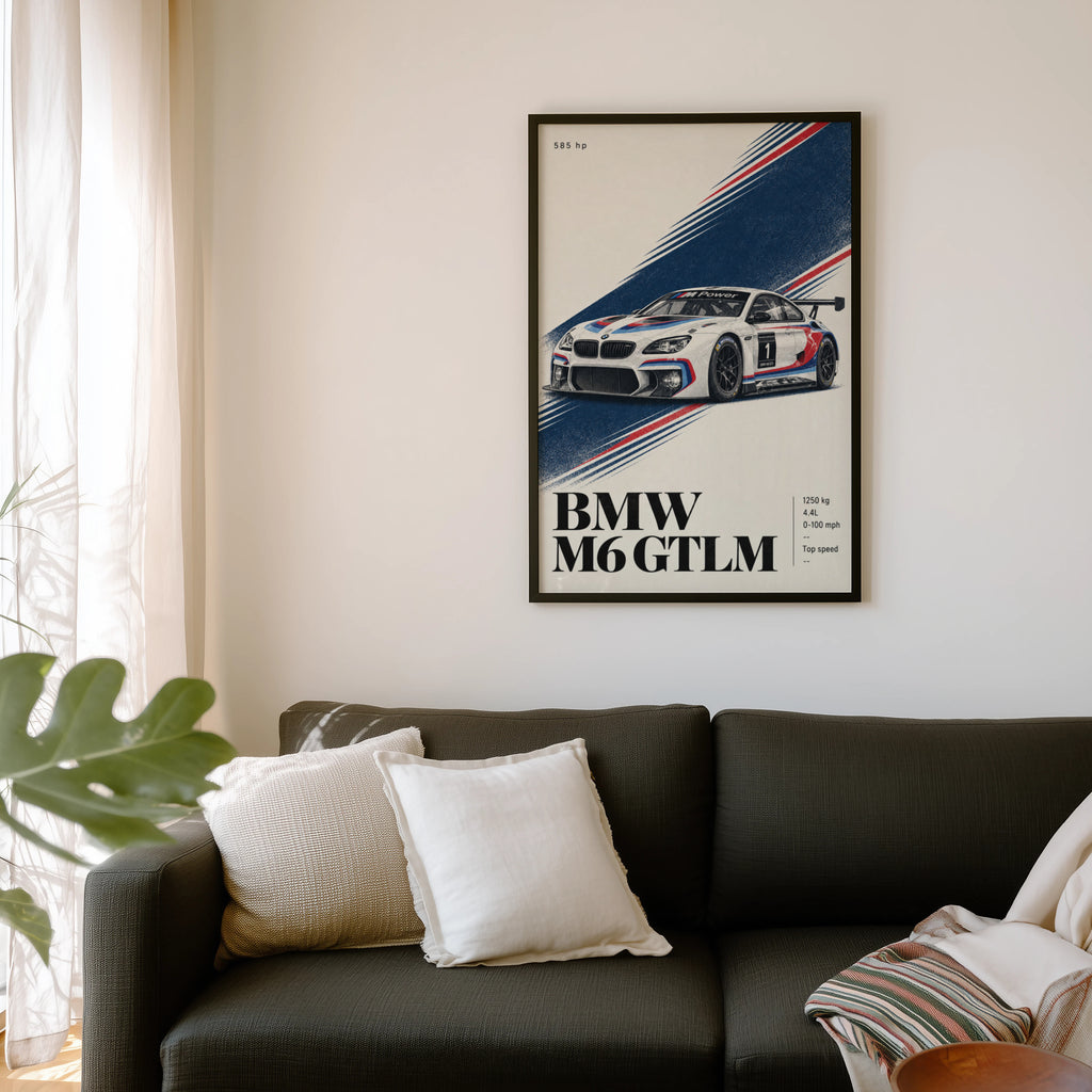 Vintage BMW M6 GTLM Race Car Print, Garage Art