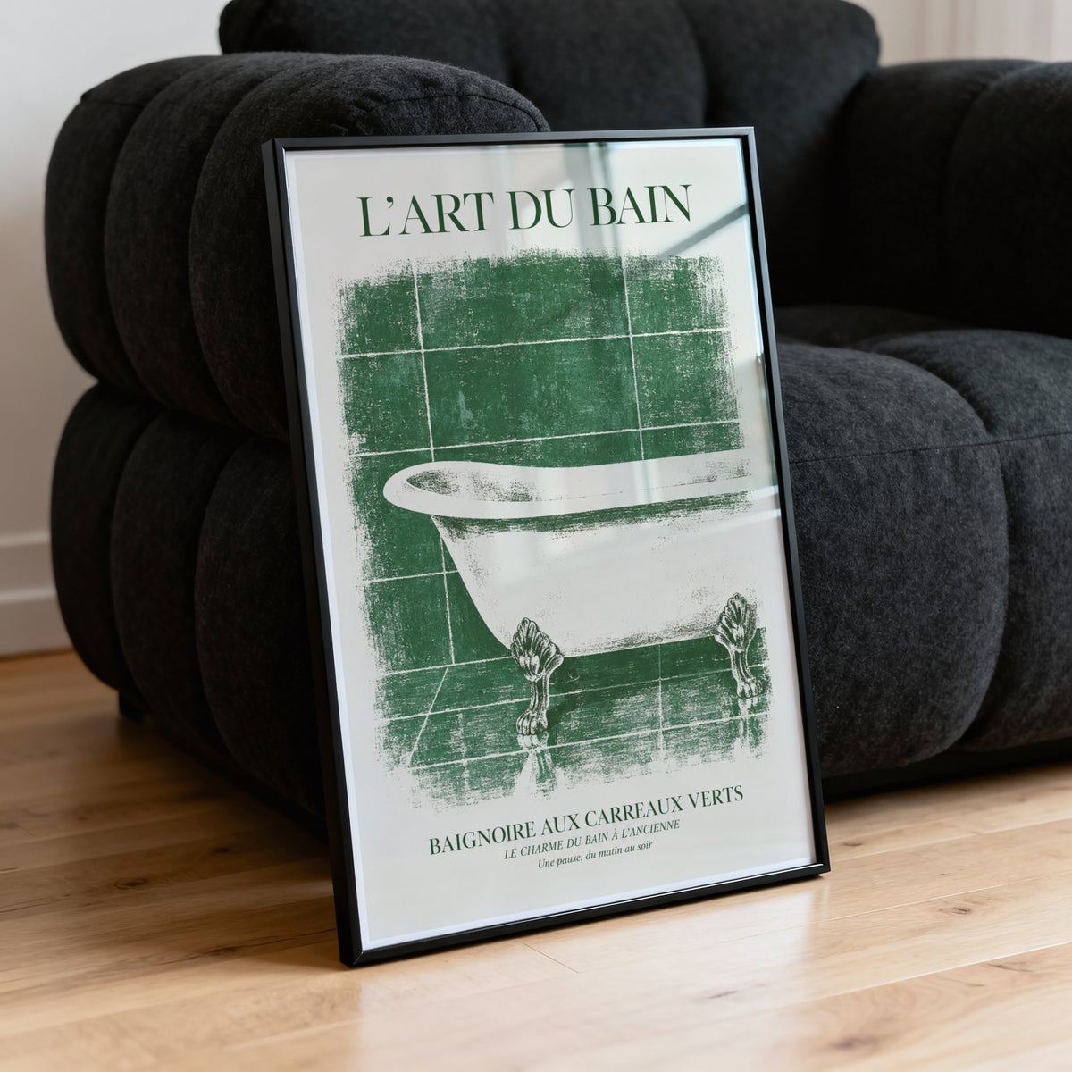 Vintage Bathroom Print and Poster, Green Tile Wall Art