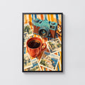 Vintage Coffee Print Poster, Retro Camera Wall Art