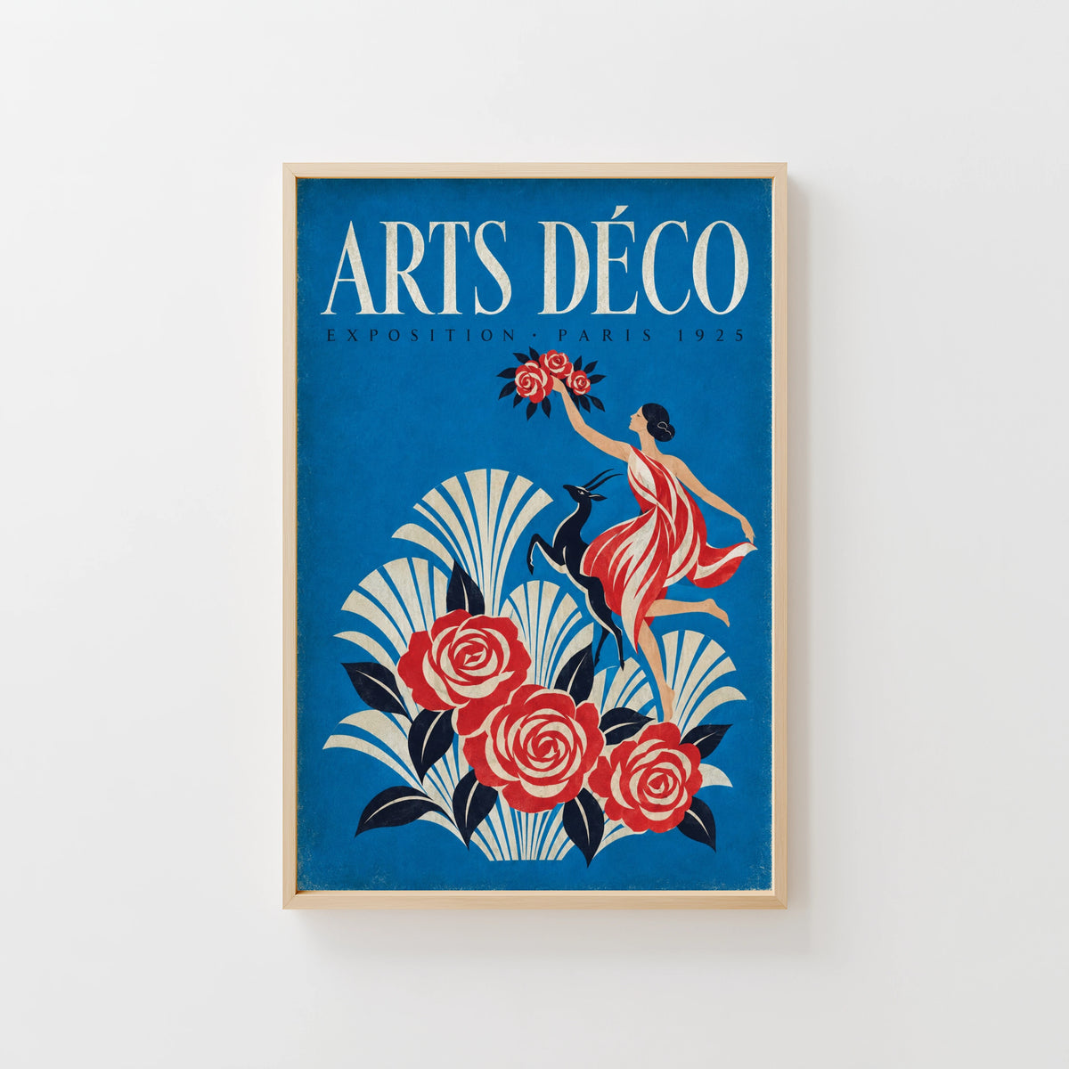 Vintage Paris 1925 Art Deco Poster, Rose Wall Art, Print