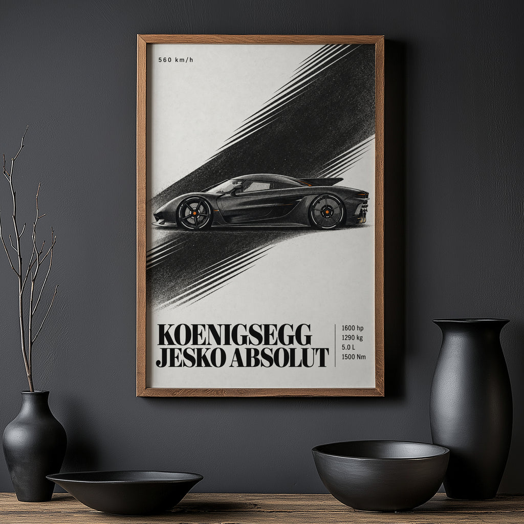 Vintage Koenigsegg Jesko Absolut Print, Car Art