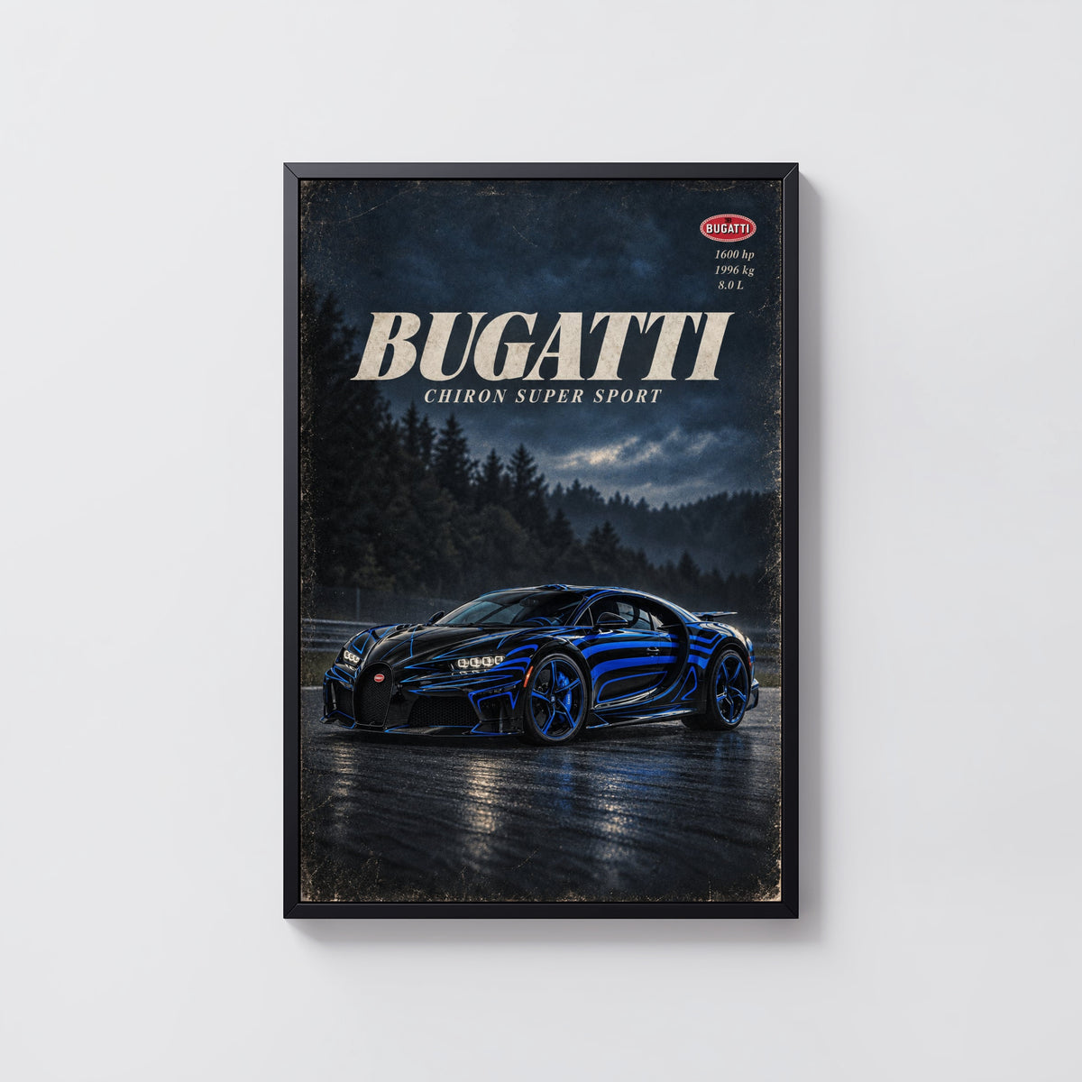 Vintage Bugatti Chiron Print, Car Poster, Wall Art