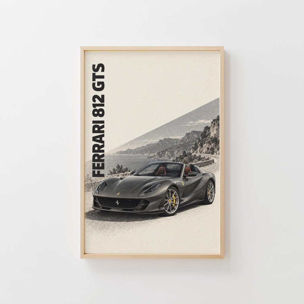 Vintage Ferrari 812 GTS Print, Supercar Wall Art
